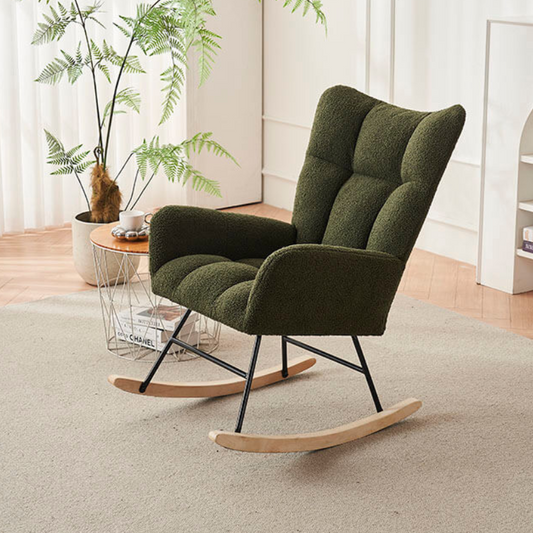 37.7" Modern Green Nursery Rocking Chair with Teddy Fabric