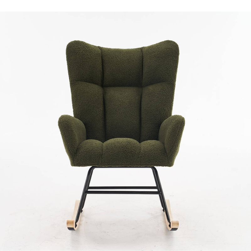 37.7" Modern Green Nursery Rocking Chair with Teddy Fabric