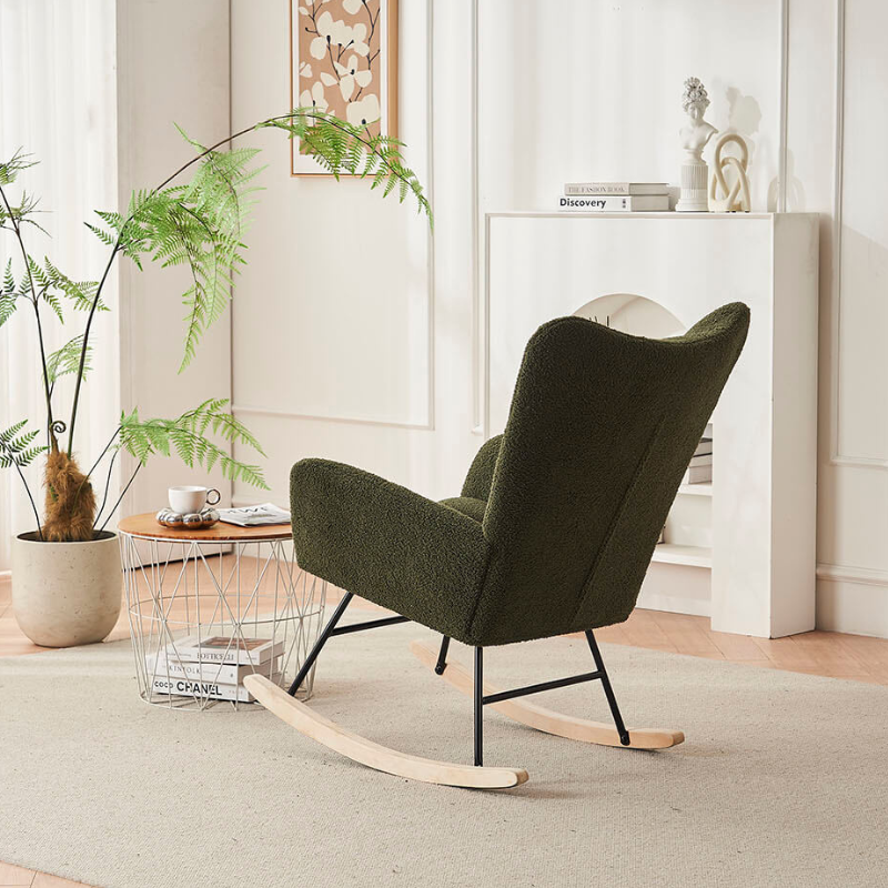 37.7" Modern Green Nursery Rocking Chair with Teddy Fabric