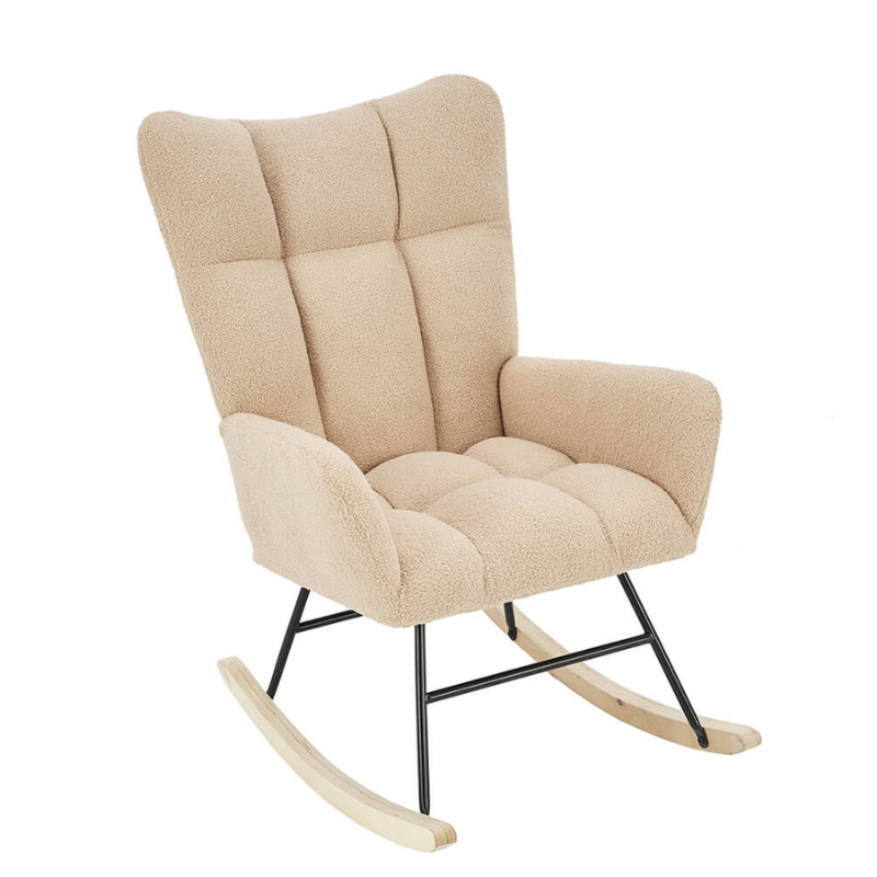 37.7" Modern Nude Nursery Rocking Chair with Teddy Fabric