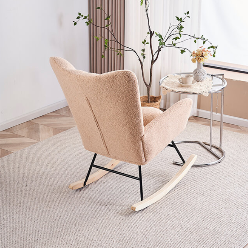 37.7" Modern Nude Nursery Rocking Chair with Teddy Fabric