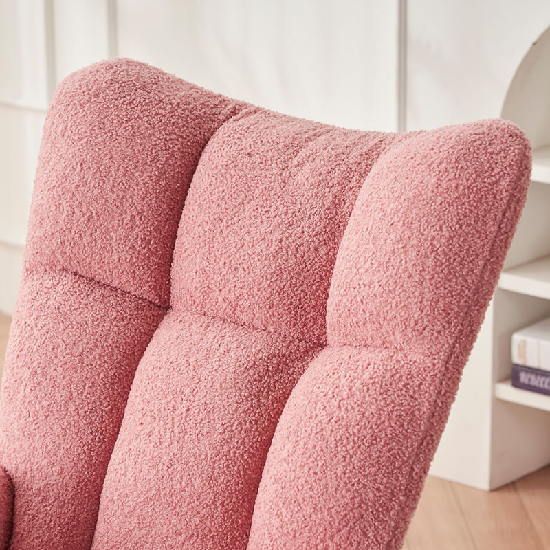 37.7" Modern Pink Nursery Rocking Chair with Teddy Fabric