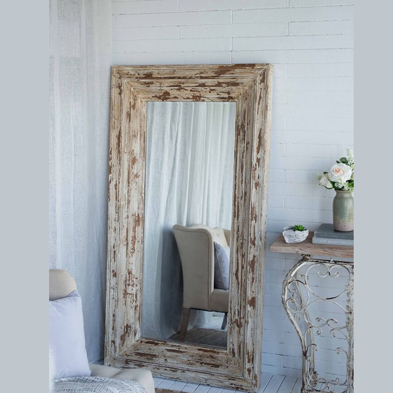 39"L x 75"H Brown Rectangle Full Length Floor Mirror with Distressed Wood Frame