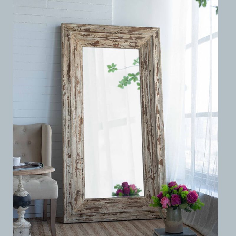 39"L x 75"H Brown Rectangle Full Length Floor Mirror with Distressed Wood Frame