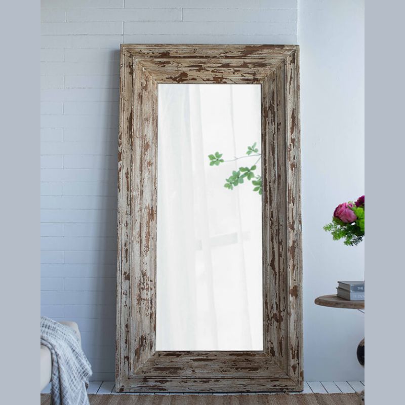 39"L x 75"H Brown Rectangle Full Length Floor Mirror with Distressed Wood Frame