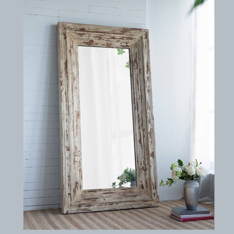 39"L x 75"H Brown Rectangle Full Length Floor Mirror with Distressed Wood Frame