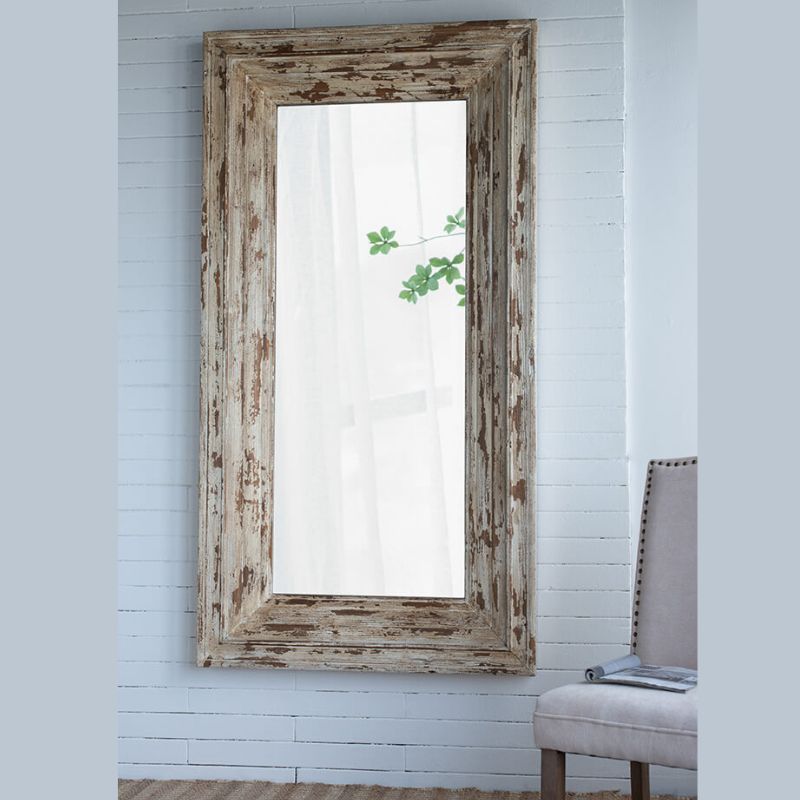 39"L x 75"H Brown Rectangle Full Length Floor Mirror with Distressed Wood Frame