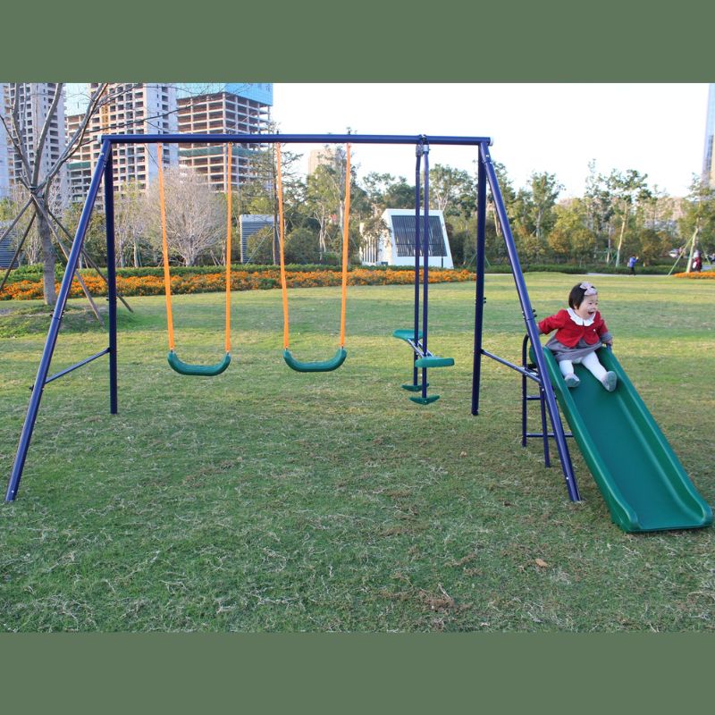 124" A-Frame Metal Swing Set with Blue Slide