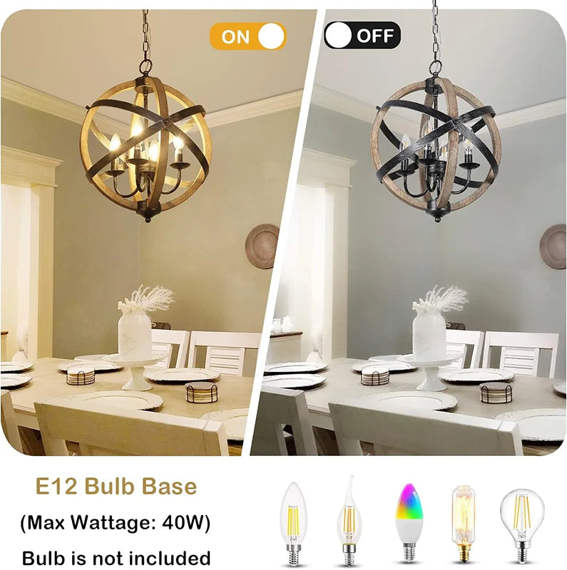 a farmhouse dining room chandelier  with E12 bulb base