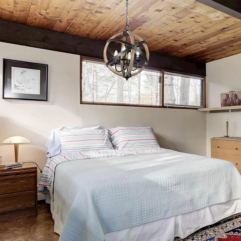 a farmhouse dining room chandelier looking stylish in a bedroom