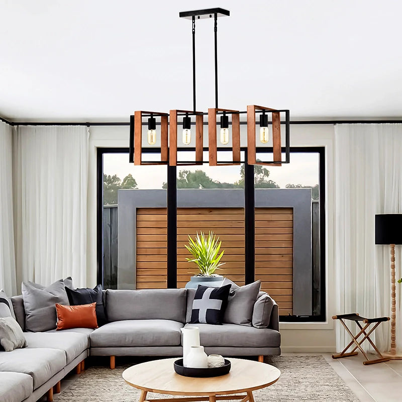 a farmhouse kitchen island chandelier in a stylish living room