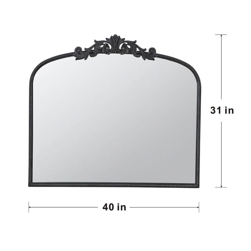 A dimension Image of the 40"L x 31"H Classic Design Black Arched Bathroom Wall Mirror with Baroque Inspired Frame