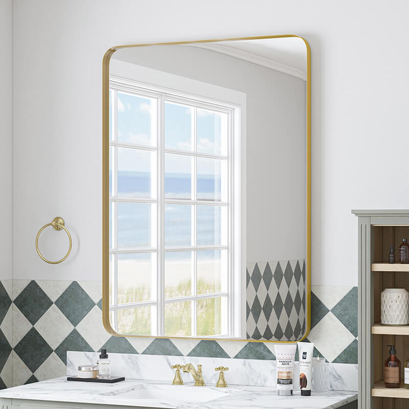 40" x 30" Gold Metal Framed Rectangle Vanity Wall Mirror - Horizontal or Vertical Hanging