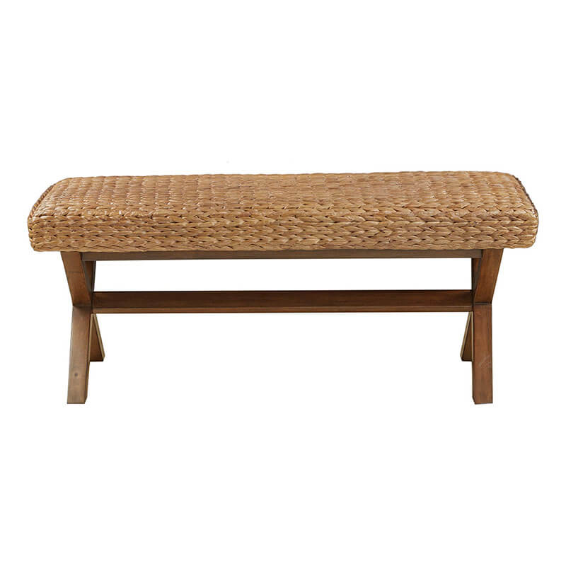 45" Natural Farmhouse Woven Solid Wood Bench