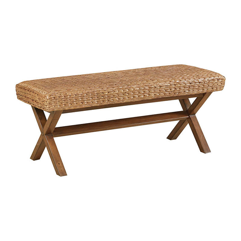 45" Natural Farmhouse Woven Solid Wood Bench