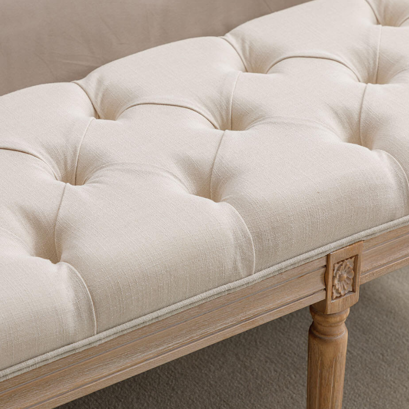 47" Beige Velvet Upholstered Tufted Ottoman Bench