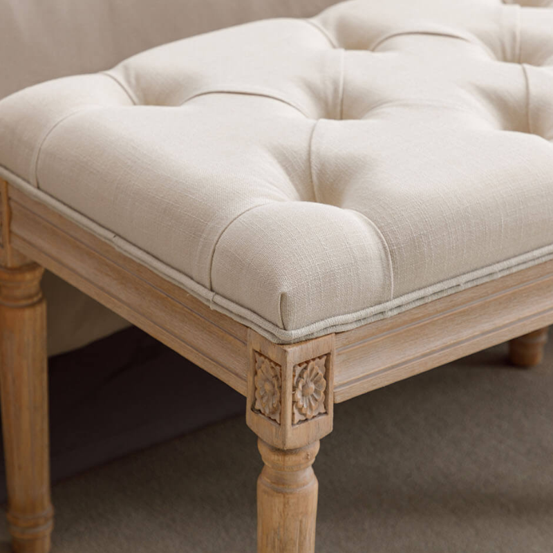 47" Beige Velvet Upholstered Tufted Ottoman Bench