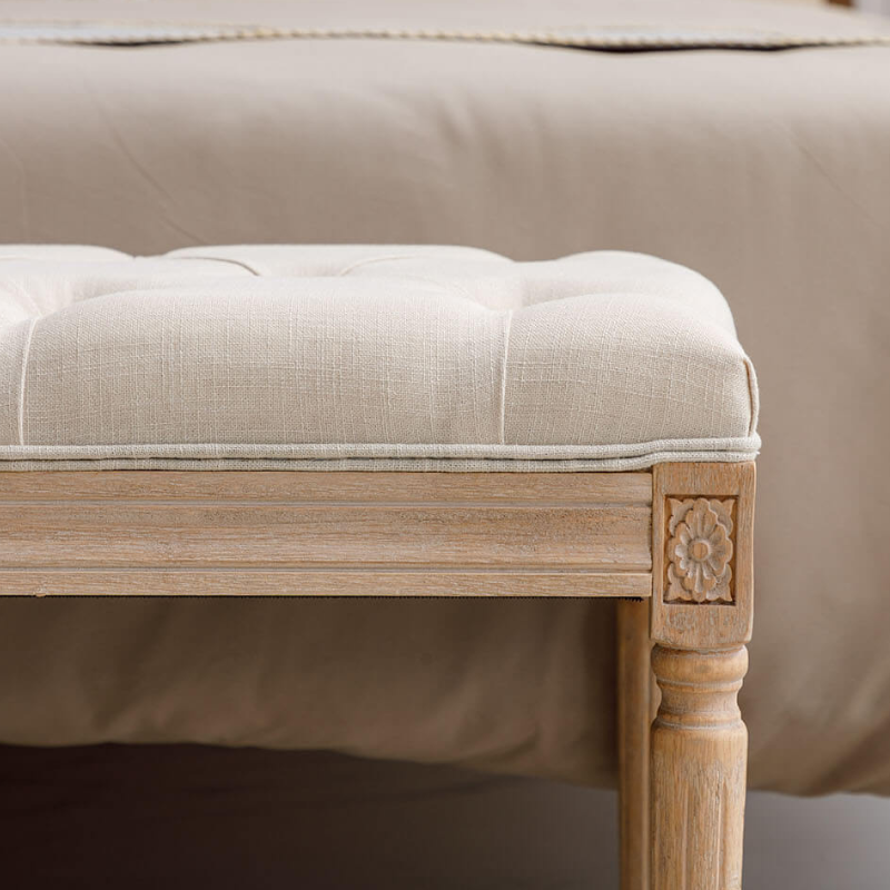 47" Beige Velvet Upholstered Tufted Ottoman Bench