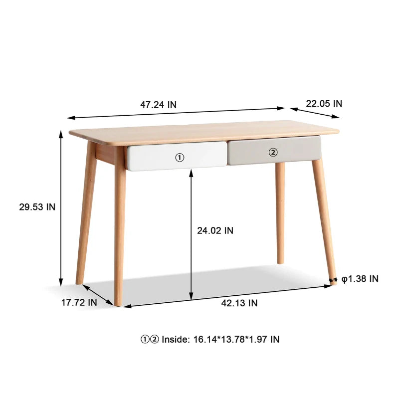 the dimensions of a natural wood computer desk