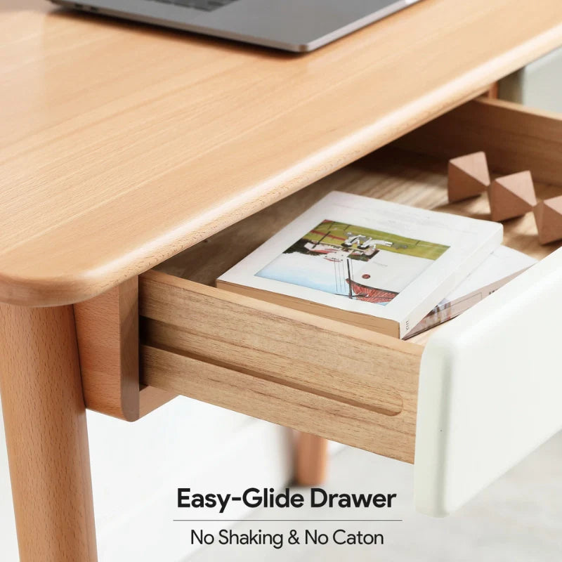 a wood computer desk with drawers