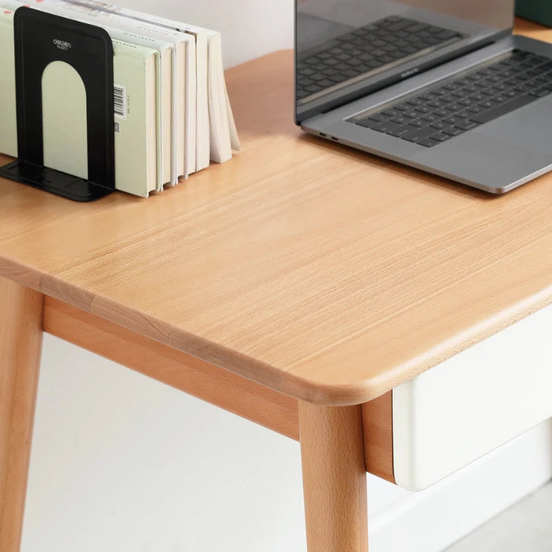 a  natural wood desk with smooth edge