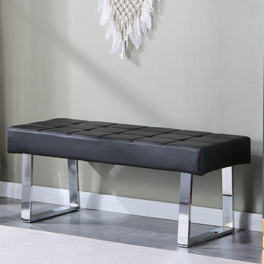 48" Modern Black Faux Leather Dining Bench with Steel Base