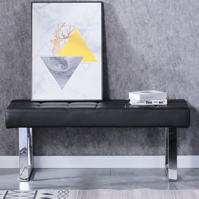 48" Modern Black Faux Leather Dining Bench with Steel Base