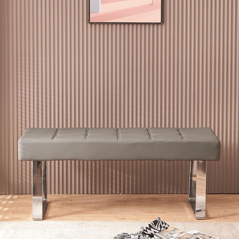 48" Modern Gray Faux Leather Dining Bench with Steel Base