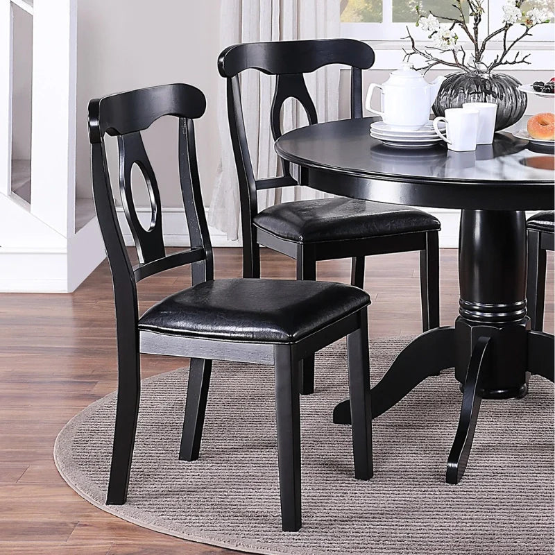 A wooden dining table set looking elegant in a dining room.