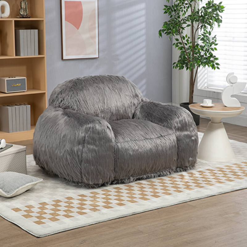 53" Modern Grey Faux Fur Bean Bag Sofa Chair 