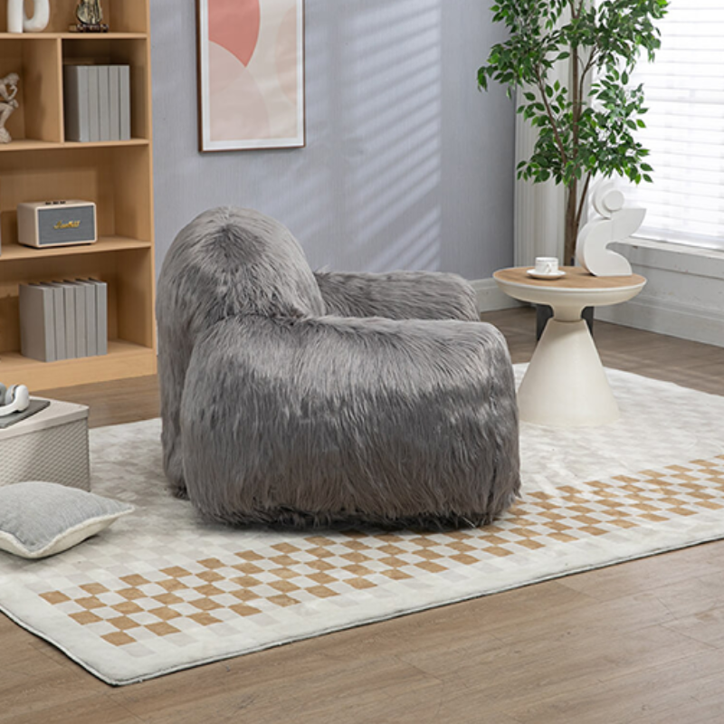 53" Modern Grey Faux Fur Bean Bag Sofa Chair 