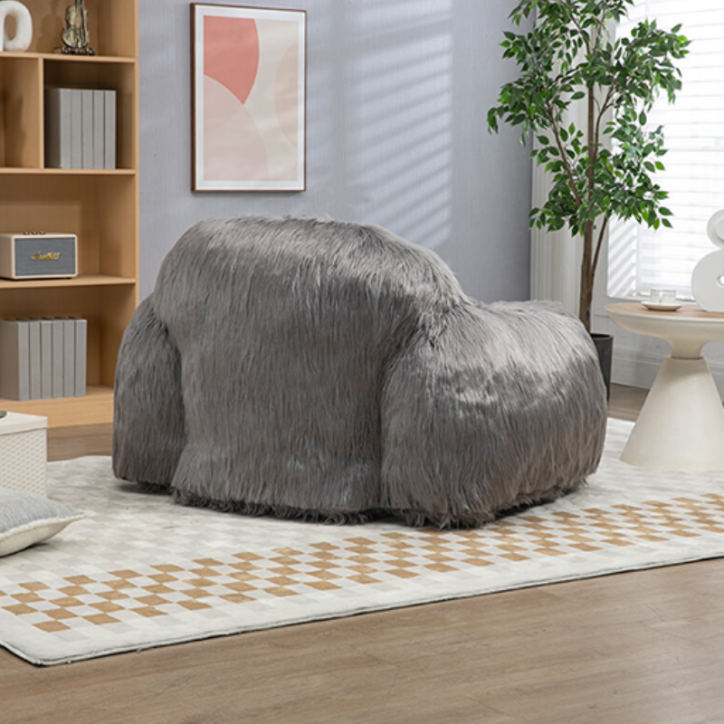 53" Modern Grey Faux Fur Bean Bag Sofa Chair 