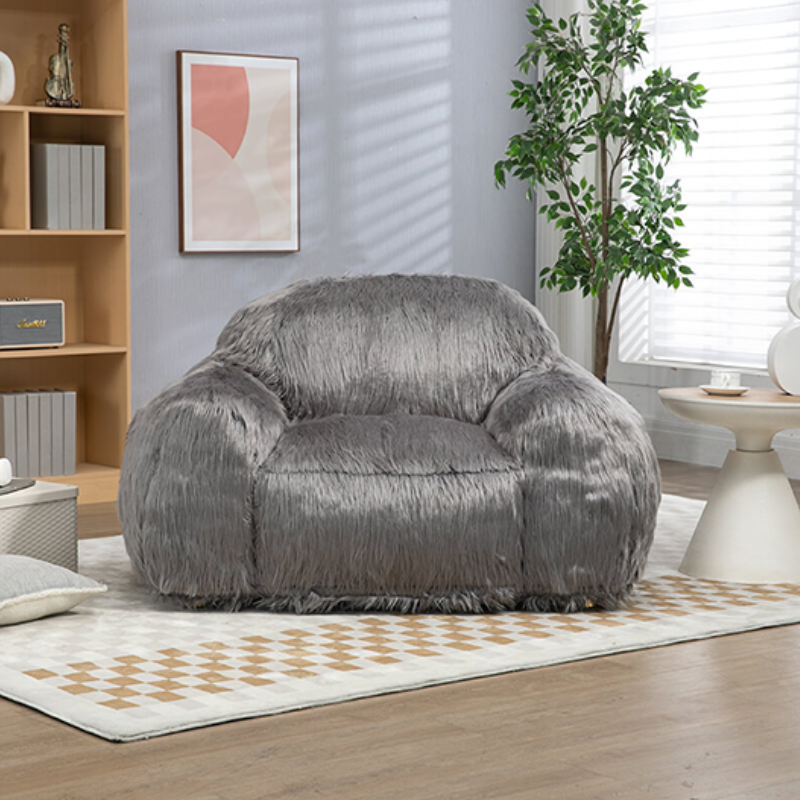 53" Modern Grey Faux Fur Bean Bag Sofa Chair 