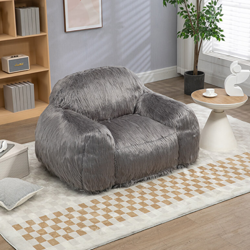 53" Modern Grey Faux Fur Bean Bag Sofa Chair 