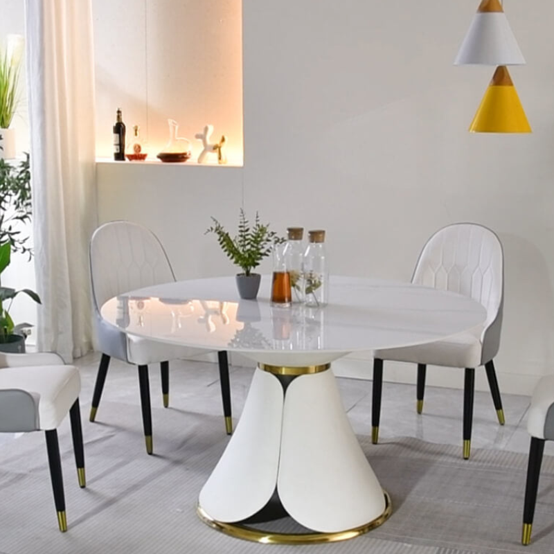 53 Modern Sintered-stone Round Dining Table with Steel Base