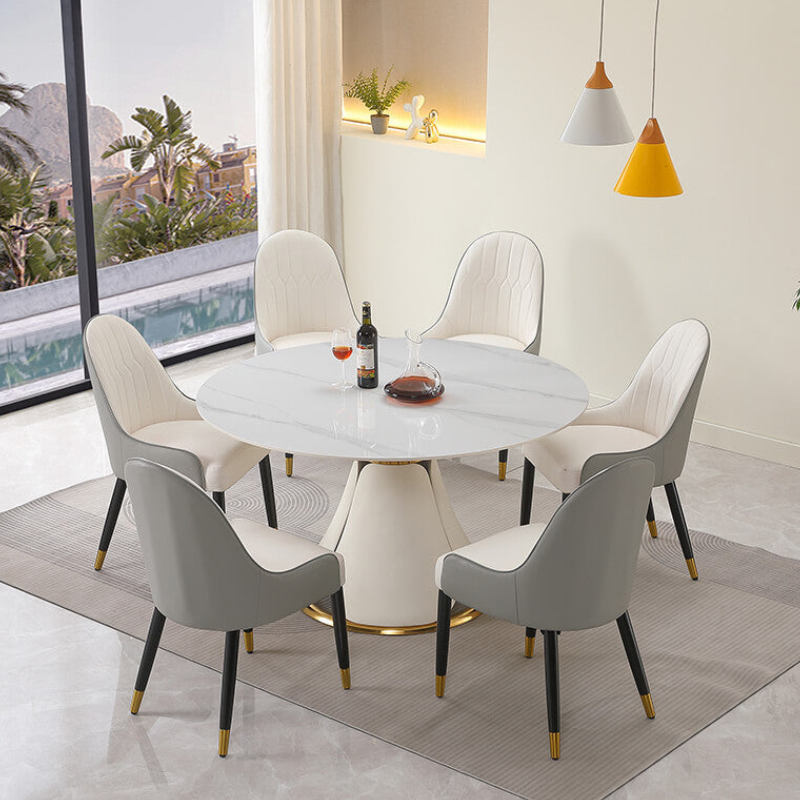 53 Modern Sintered-stone Round Dining Table with Steel Base