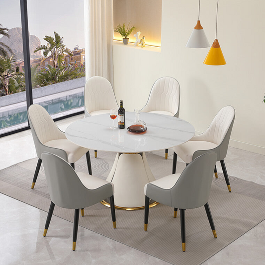 53 Modern Sintered-stone Round Dining Table with Steel Base