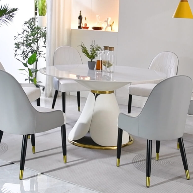 53 Modern Sintered-stone Round Dining Table with Steel Base