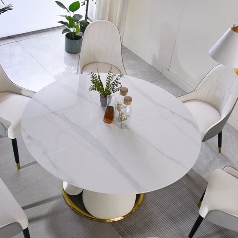 53 Modern Sintered-stone Round Dining Table with Steel Base