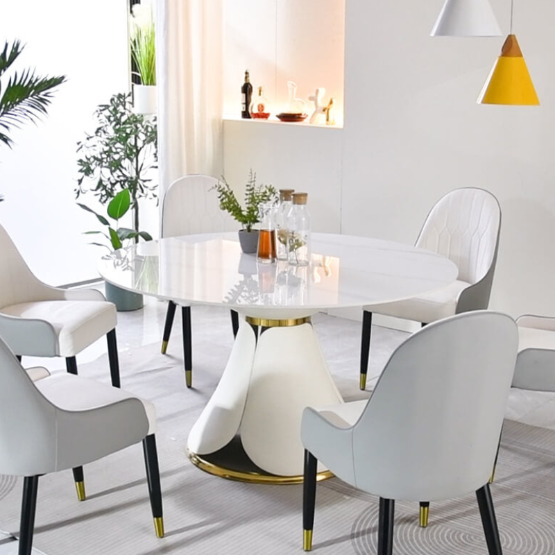 53 Modern Sintered-stone Round Dining Table with Steel Base