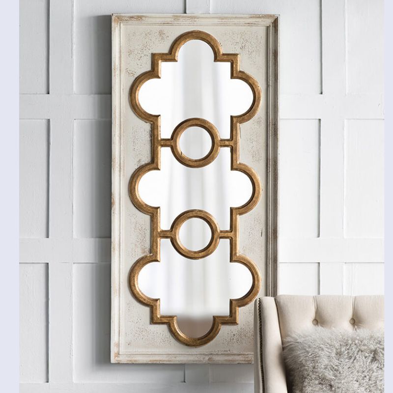 58" Antique Henley Decorative White and Gold Mirror