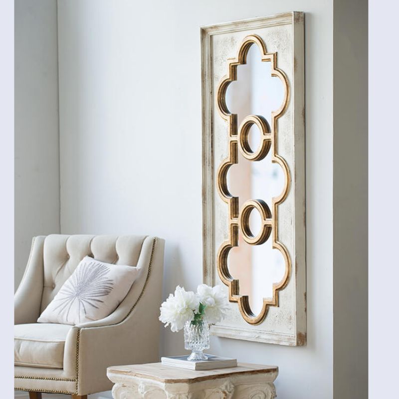 58" Antique Henley Decorative White and Gold Mirror