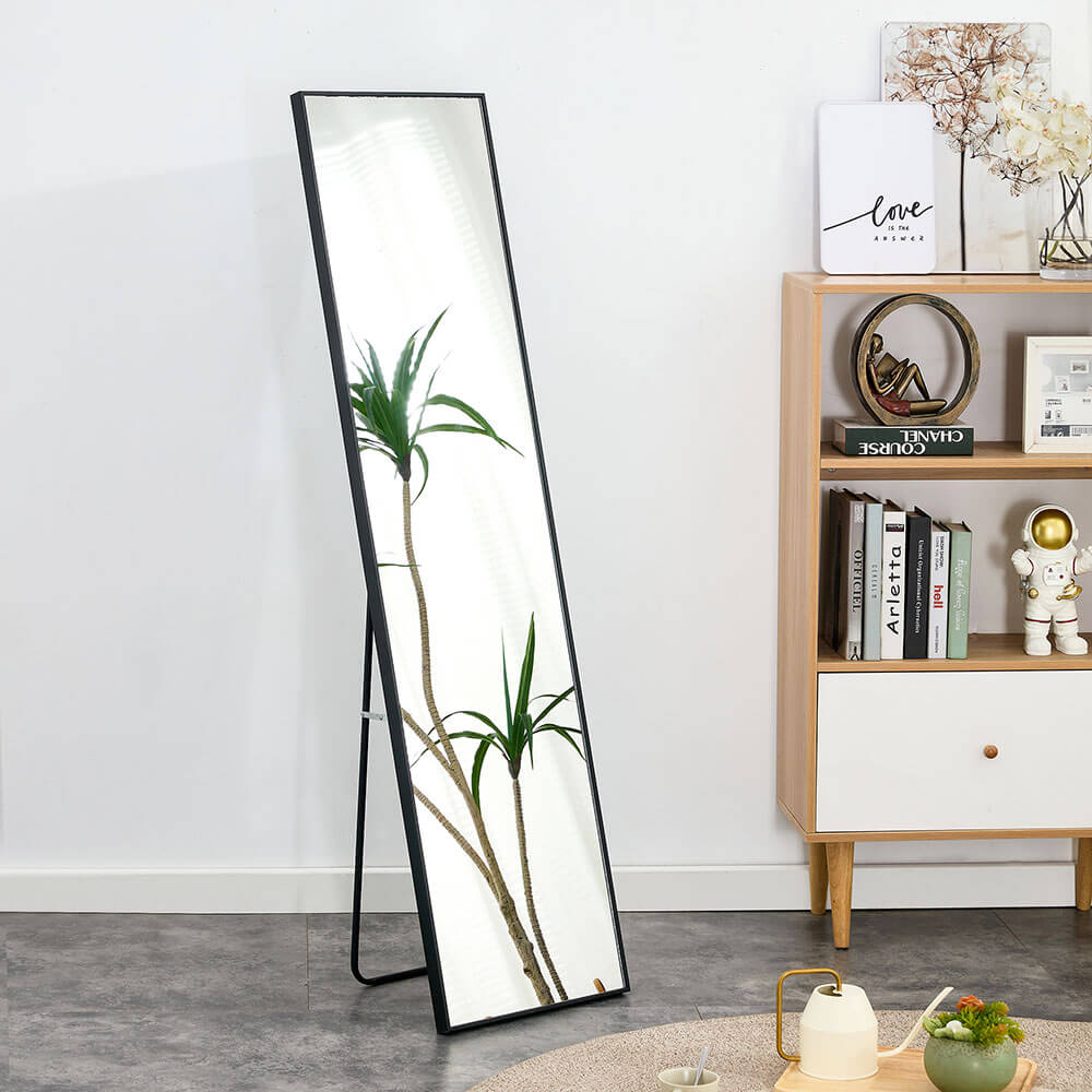  58"L Third Generation Black Solid Wood Frame Large Full-length Decorative Floor Mirror