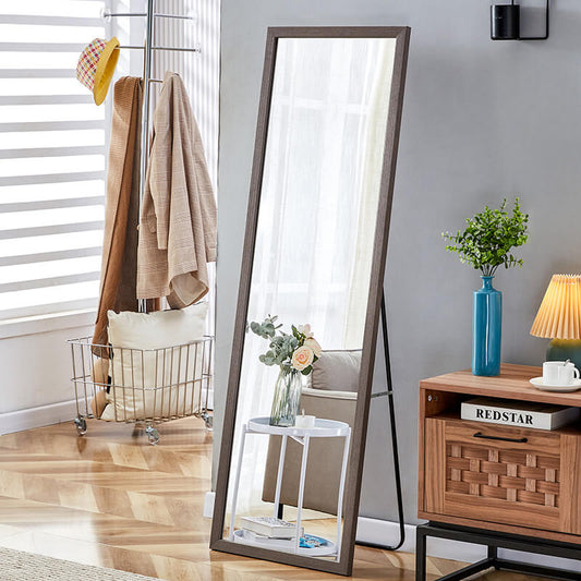 58" Rectangle Gray Wood Grain Thickened Frame Full-Length Floor Mirror