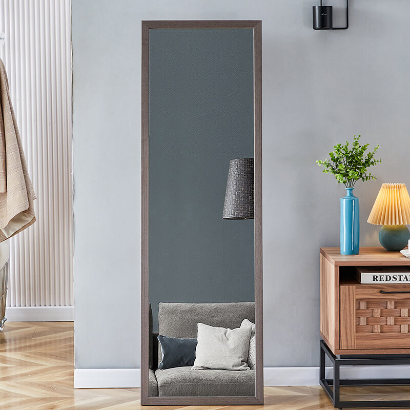 58" Rectangle Gray Wood Grain Thickened Frame Full-Length Floor Mirror