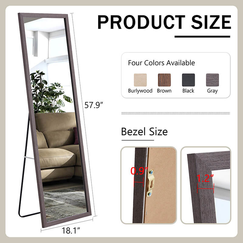 A dimension Image of the 58" Rectangle Gray Wood Grain Thickened Frame Full-Length Floor Mirror