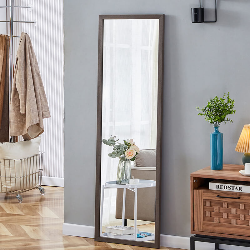 58" Rectangle Gray Wood Grain Thickened Frame Full-Length Floor Mirror