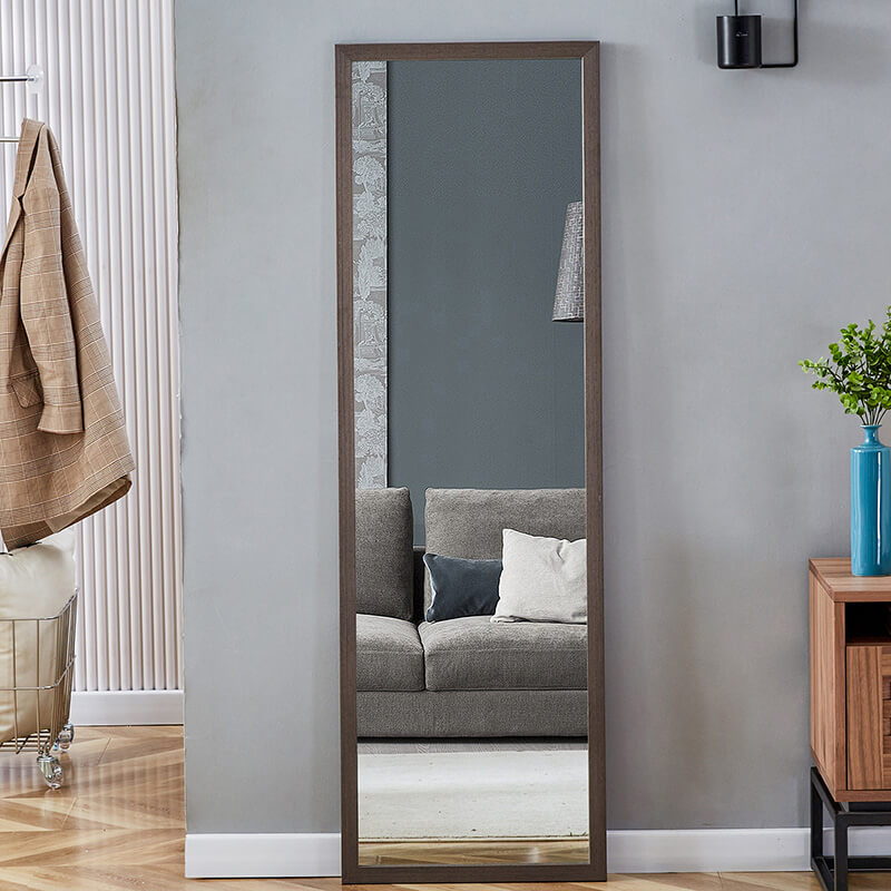 58" Rectangle Gray Wood Grain Thickened Frame Full-Length Floor Mirror