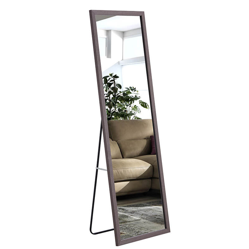 58" Rectangle Gray Wood Grain Thickened Frame Full-Length Floor Mirror