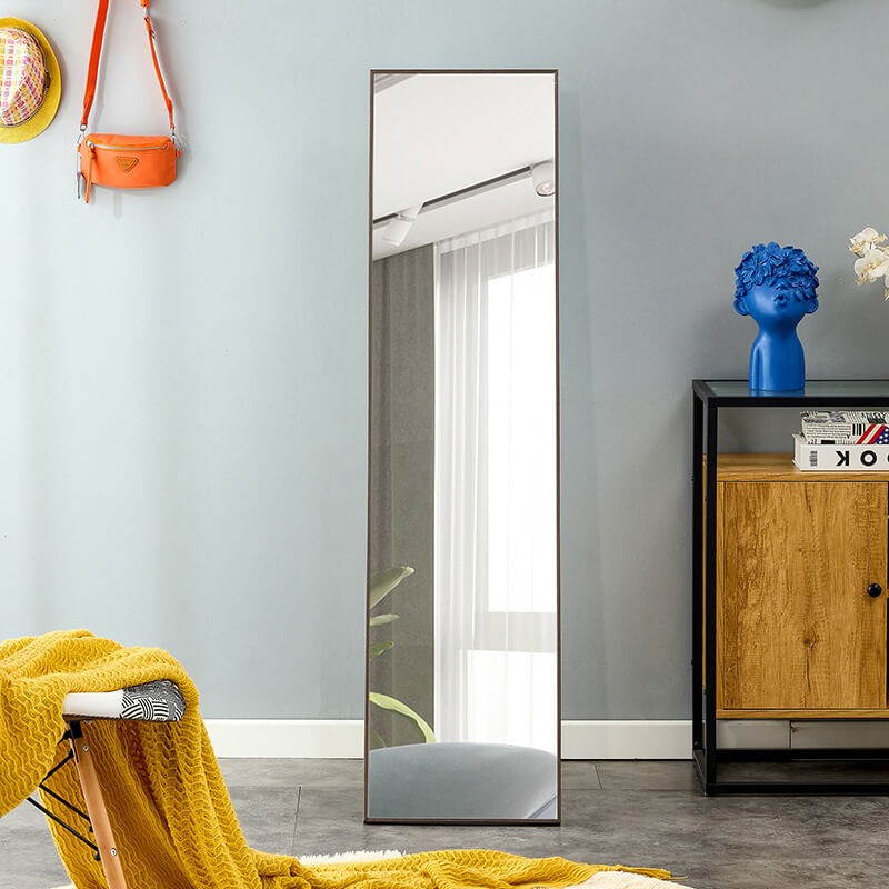 58" Third generation Rectangle Freestanding and Wall-Mount Floor Mirror with Grey Solid Wood Frame